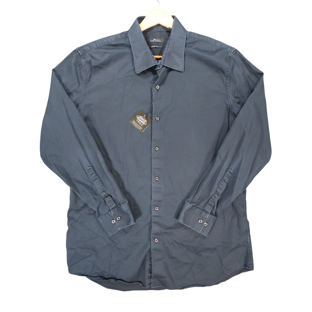Marc‎ Anthony Button Down Mens 17.5 Black Excellent Slim Fit Long Sleeve Shirt